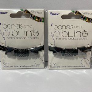 2 Jewelry Making Slider Beads Charms Black Pyramid